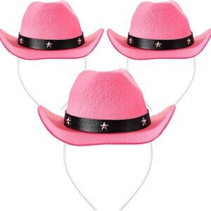 3 Pcs Pink Cowboy Hat Headbands Women Costume Accessories for Party